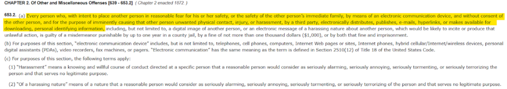 Section 653.2 of the California Penal Code.